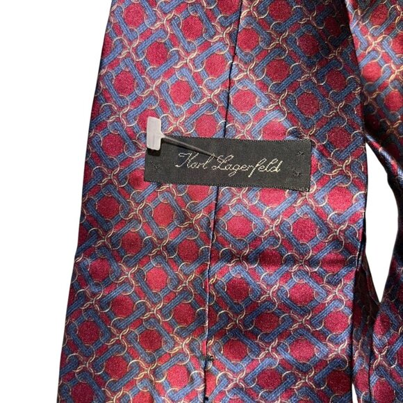 karl lagerfeld red blue gold chain links print silk mens tie - Picture 2 of 3